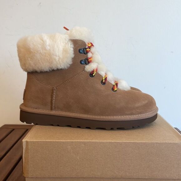 UGG Classic Mini Alpine Lace Boots Chestnut Women Size 7 - Picture 6 of 14